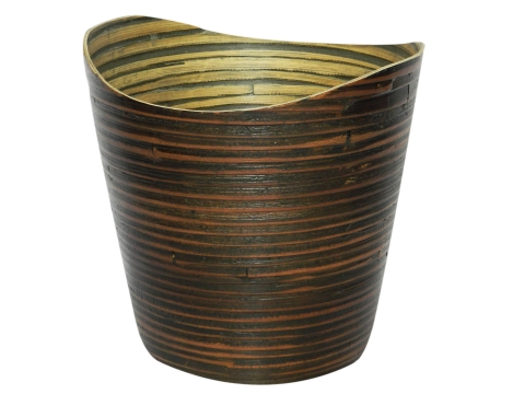 Round bamboo trash bin brown washed